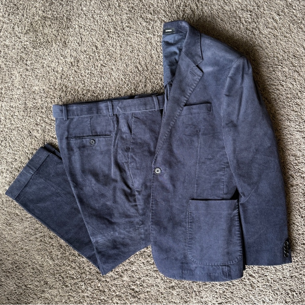 Express Stylish Corduroy Navy Suit Jacket and Pants